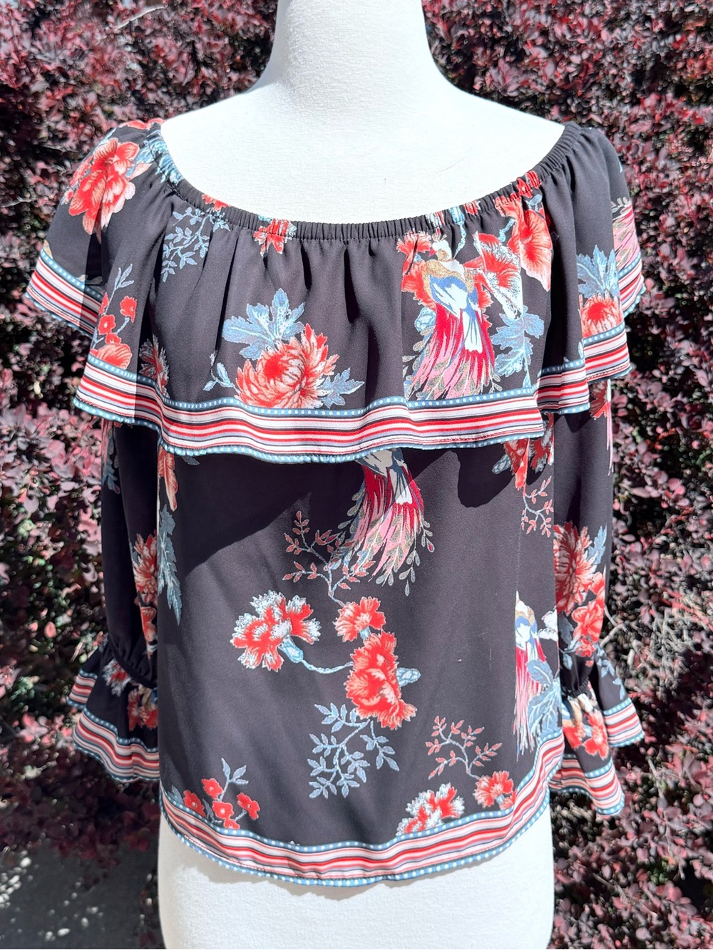 Floral Off-Shoulder Ruffle Blouse Sz Medium - NWOT